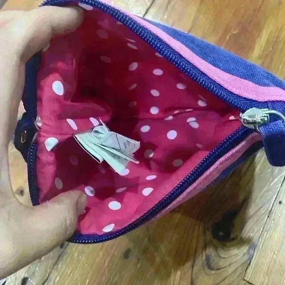 Disney Parks Minnie Mouse Wristlet Navy/Pink Stripe Pouch Purse - Picture 6 of 7